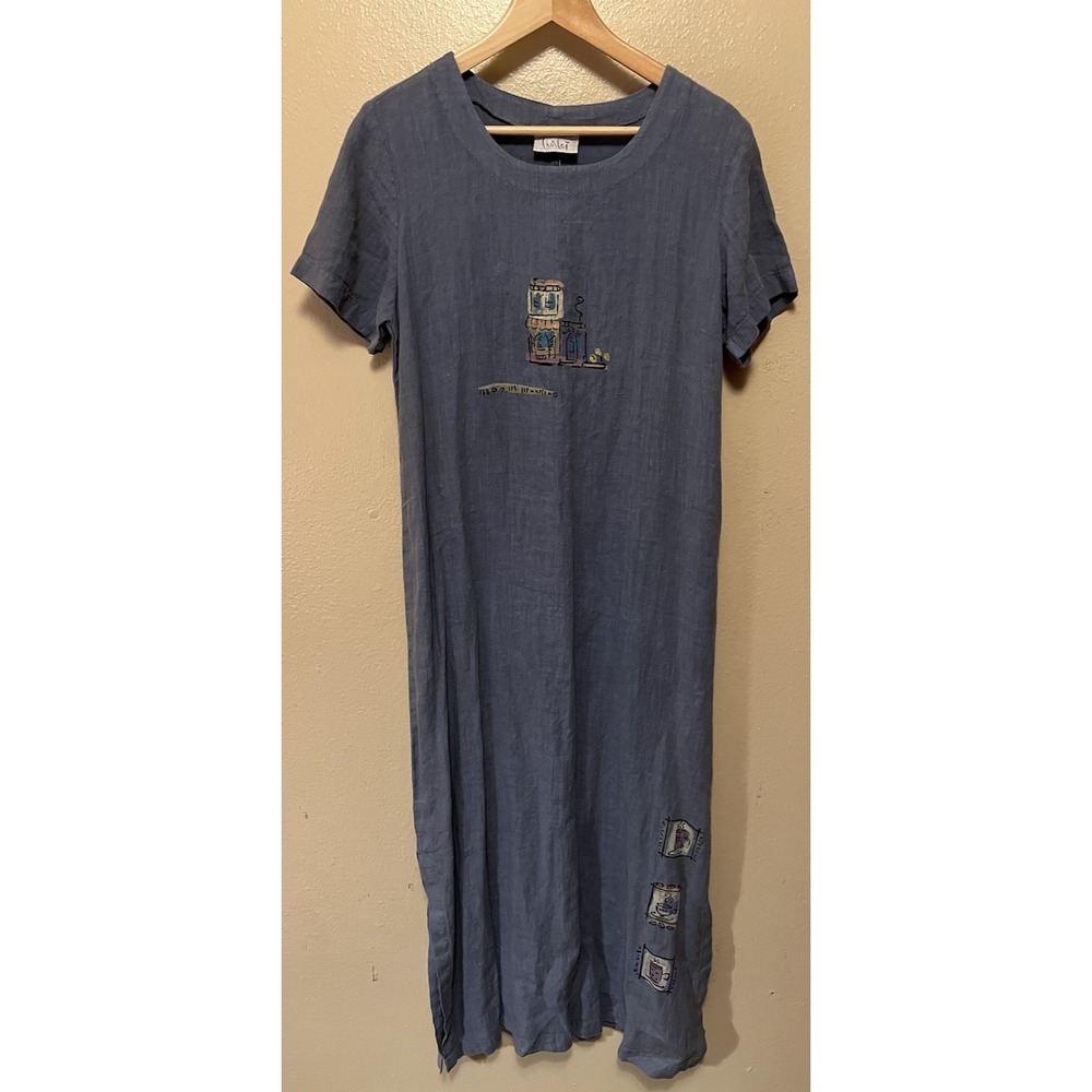 Chalet Lavender Blue Linen Maxi Dress Art to Wear Back Tie Womens S USA READ